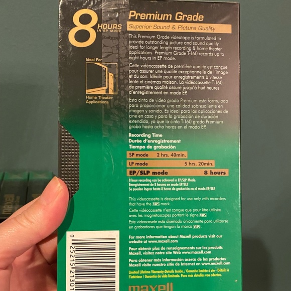 Maxell VHS Premium Grade Tapes T-160 Video Cassette 8 HR Lot of 3 NEW SEALED - Picture 2 of 3